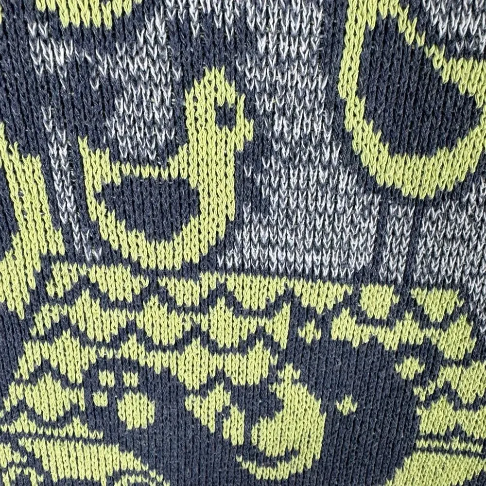 Vintage Noah's Ark Blue Green Tight Knit Square Baby Blanket Made‎ In USA